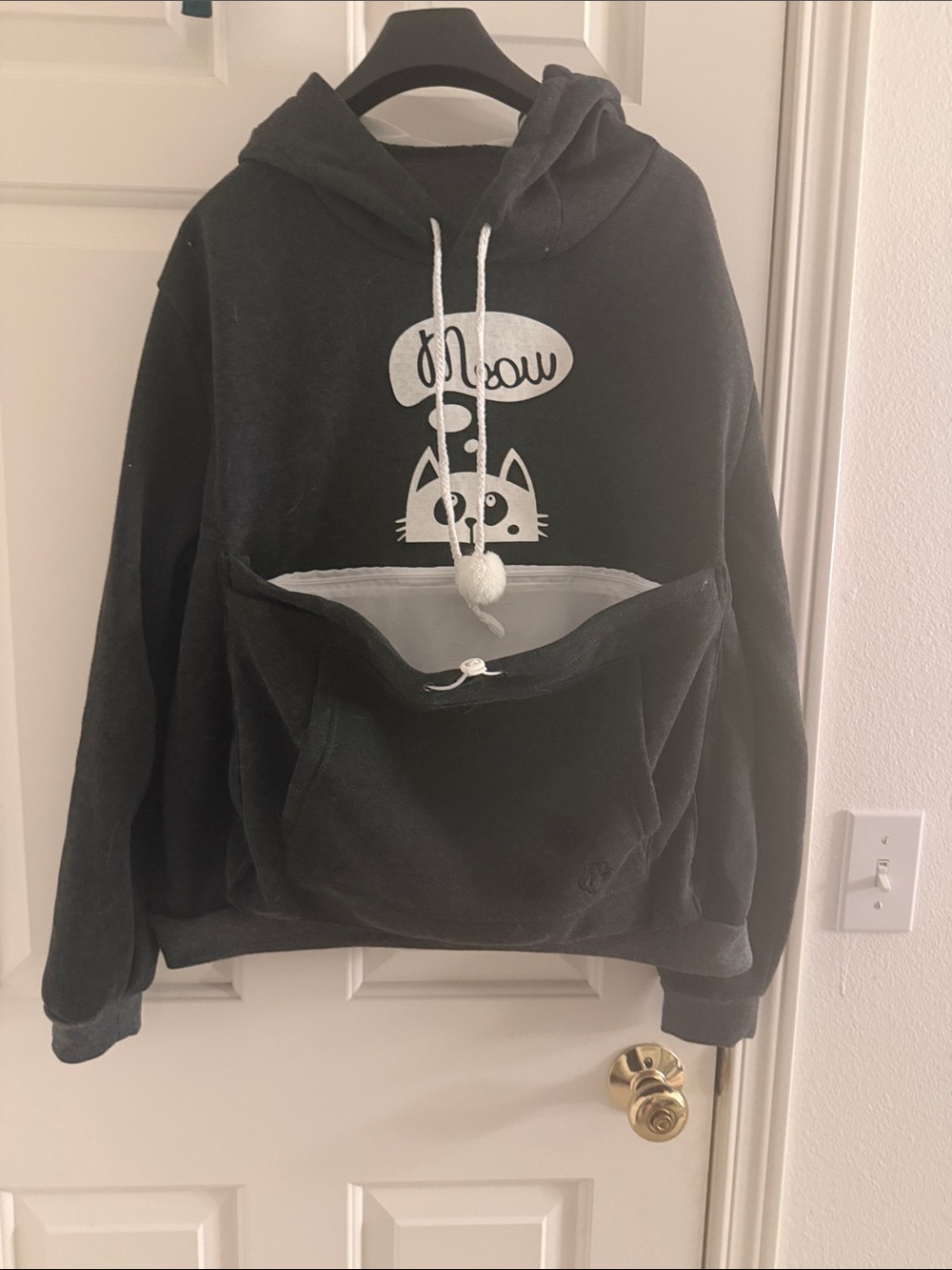 Cat Meow Black Hoodie Pet Carrier Pocket - Unbranded